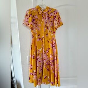 Nanette Lepore Yellow and Pink Floral Midi Dress - Size 2